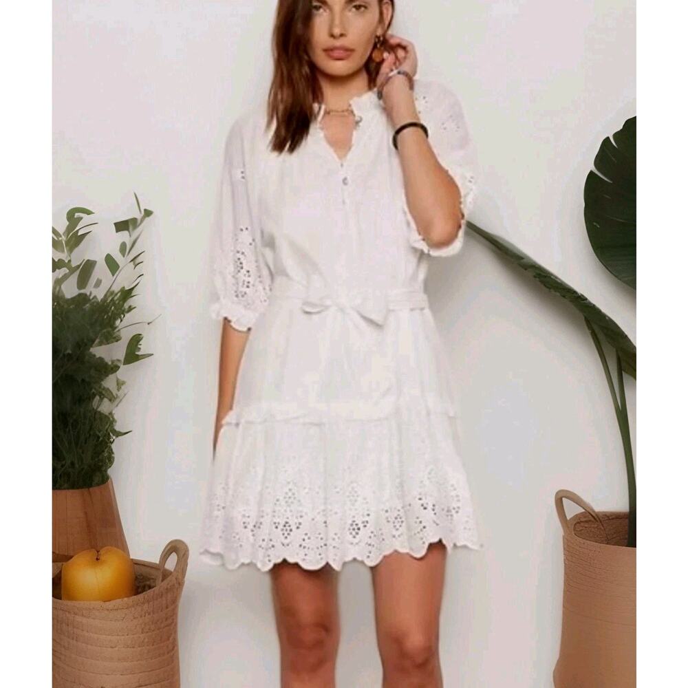 NWT Tart Mia White Eyelet Dress Women L Peasant Dainty Cotton Cottagecore - Picture 2 of 10